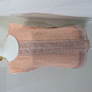 Womens Double Layer Pink Light Taupe Lace Short Sleeve Blouse